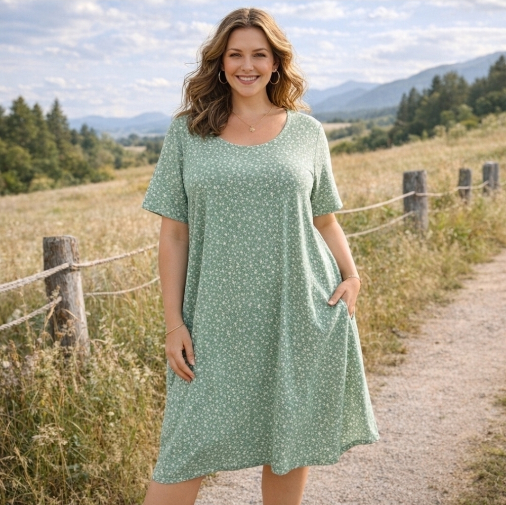 NWT Glamorous Curve UK Floral Dress US 16 Green Ditsy Prairie Cottage Softgirl